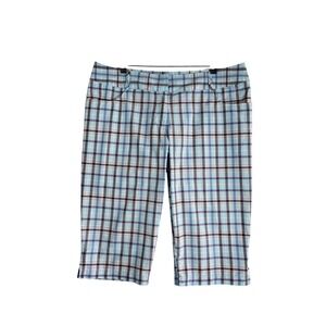 Adidas Climalite Womens Plaid Bermuda Golf Shorts Blue 16 Moisture Wicking